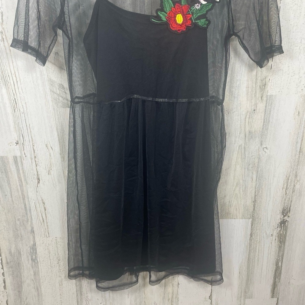 Potter's Pot Mini Dress Black Sheer Floral Embroidered size S Whimsygoth - Picture 5 of 8